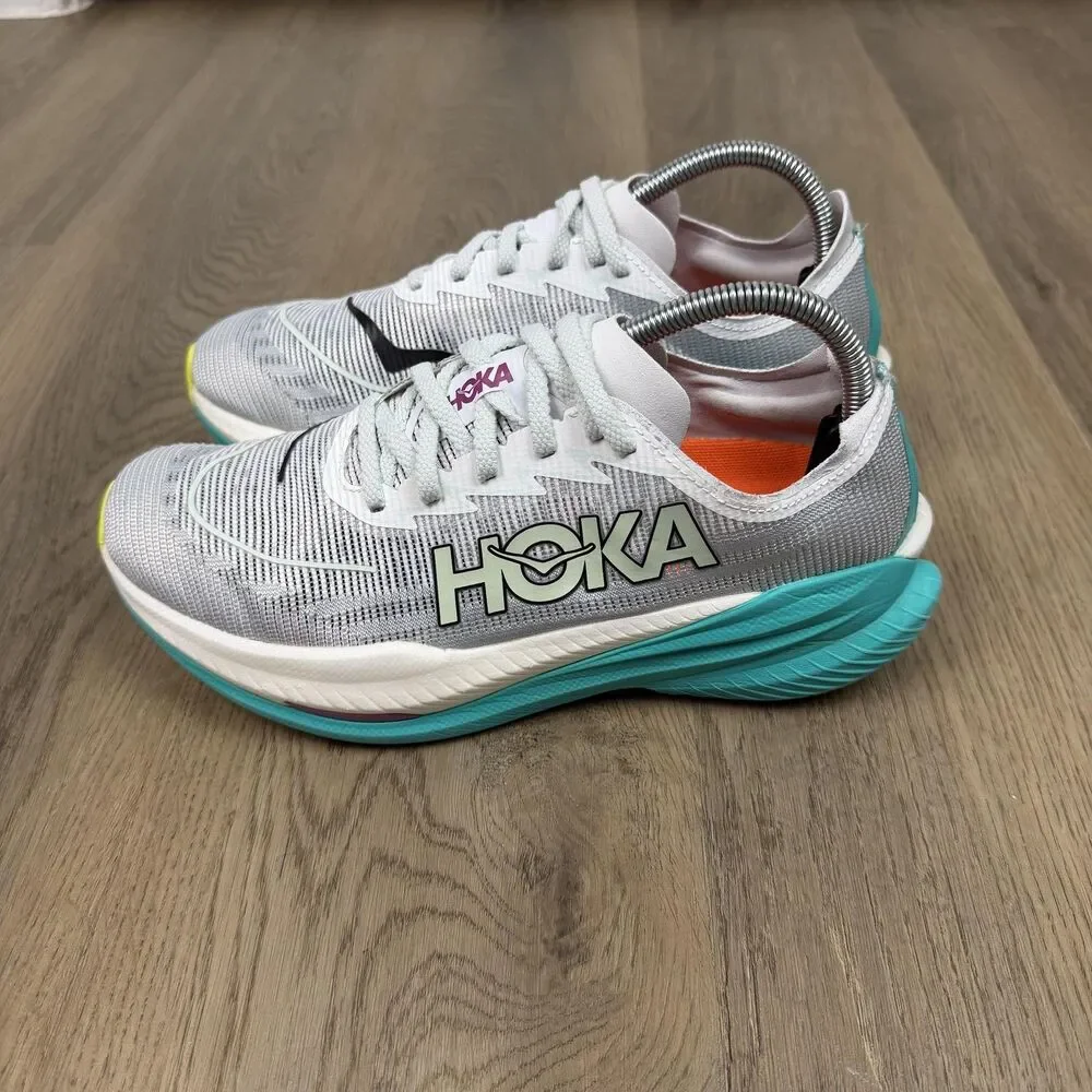Hoka One One Mach X Shoes Womens Size 9.5 Gray Teal Mesh Running Cushioned